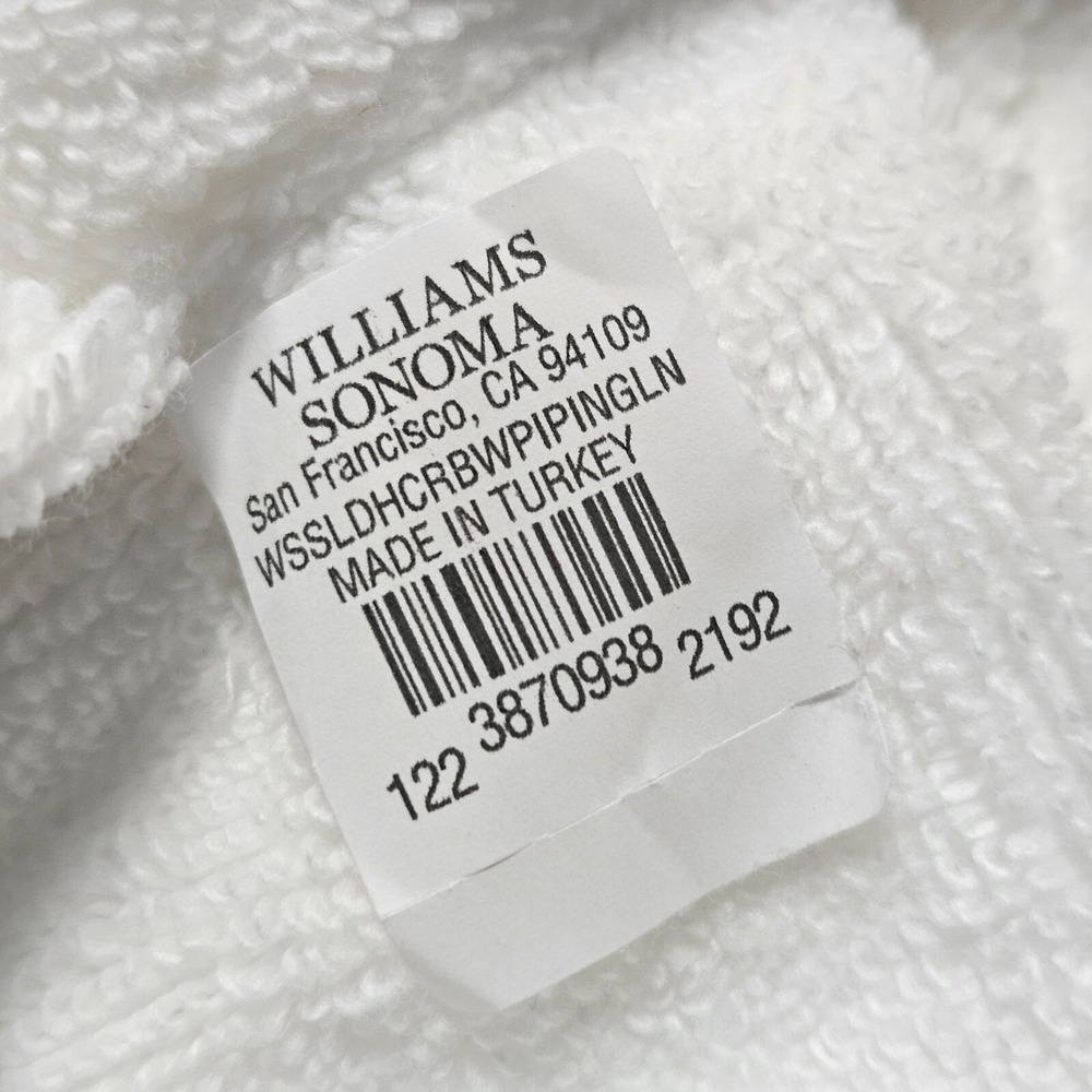 Williams Sonoma Home Cotton Terry Bath Robe Black Piping‎ Trim Quiet Luxury - Picture 5 of 11